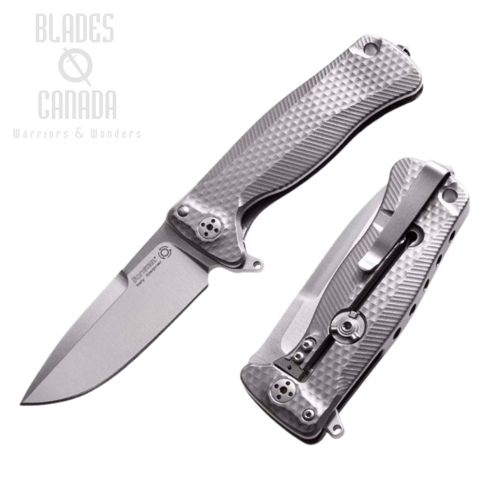 Lion Steel SR22 G Flipper Framelock Knife, Sleipner Satin, Titanium Grey, SR22G